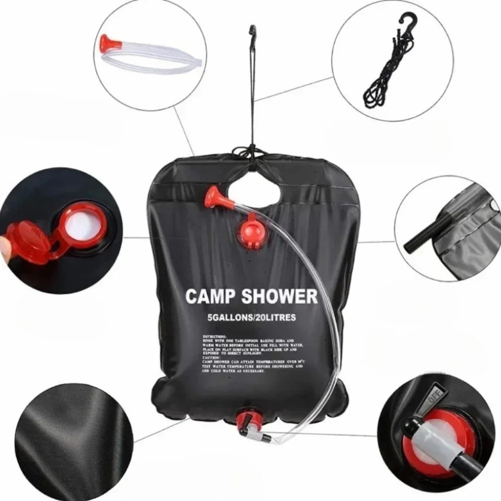 Large-Capacity 20L Outdoor Solar-Heated Portable Camping Shower Bag