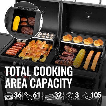 2-Burner Gas and Charcoal Combo Grill with Offset Smoker & Side Burne