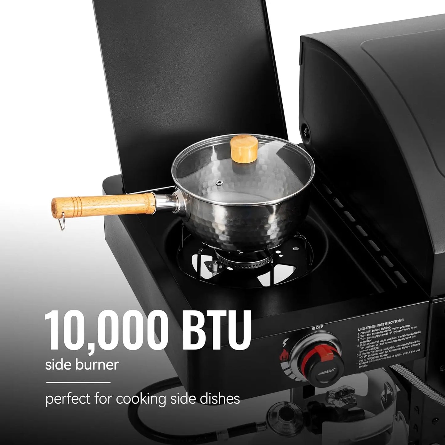 2-Burner Gas and Charcoal Combo Grill with Offset Smoker & Side Burne